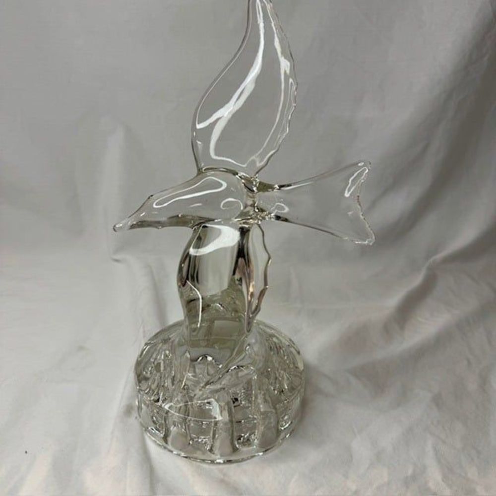 Vintage Cambridge Flower Frog, Clear Glass Seagull 9 Hole